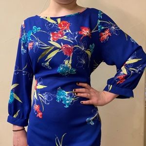 APT 9 Cobalt Blue Floral Blouse Top with Tie